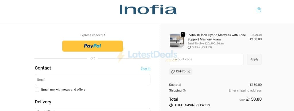 Screenshot of the Inofia UK discount code working