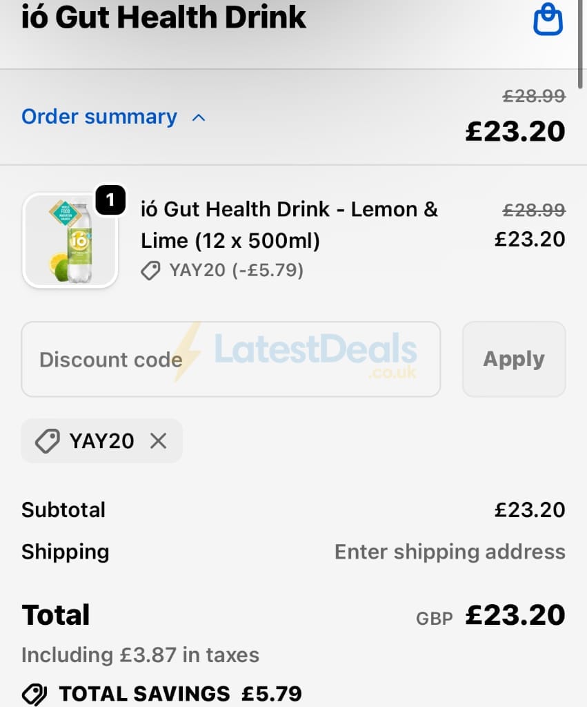 Screenshot of the ió Gut Health Drink discount code working