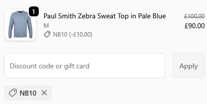 Screenshot of the Norton Barrie discount code working