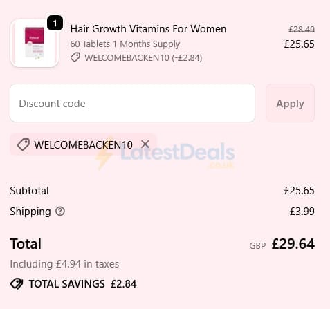 Screenshot of the Viviscal discount code working
