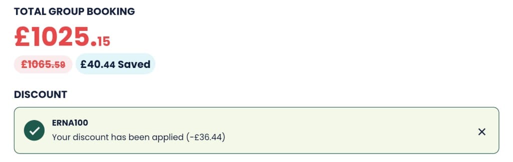 Screenshot of the Erna Low discount code working