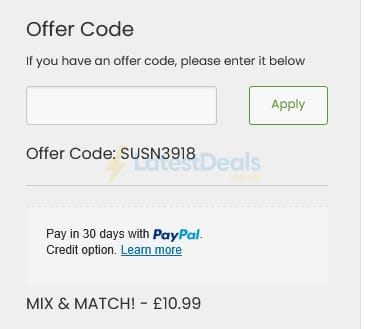 Screenshot of the Suttons discount code working