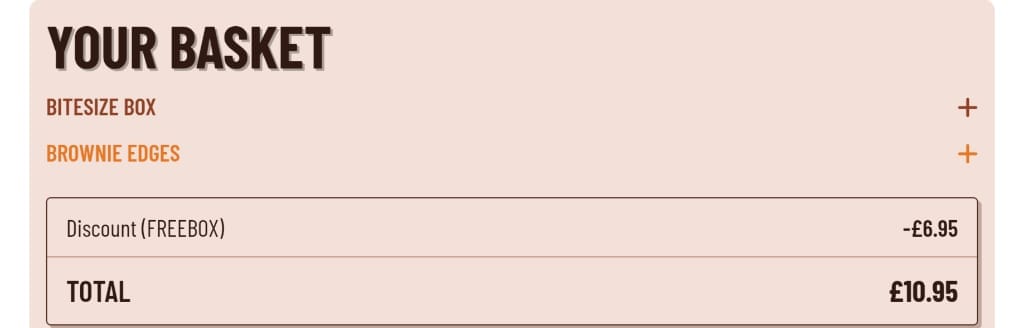 Screenshot of the The Homemade Brownie Company discount code working