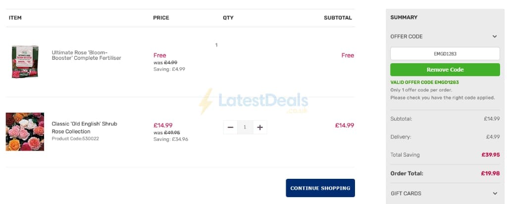 Screenshot of the Gardening Direct discount code working