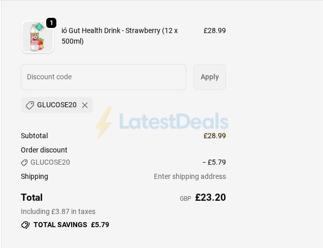 Screenshot of the ió Gut Health Drink discount code working