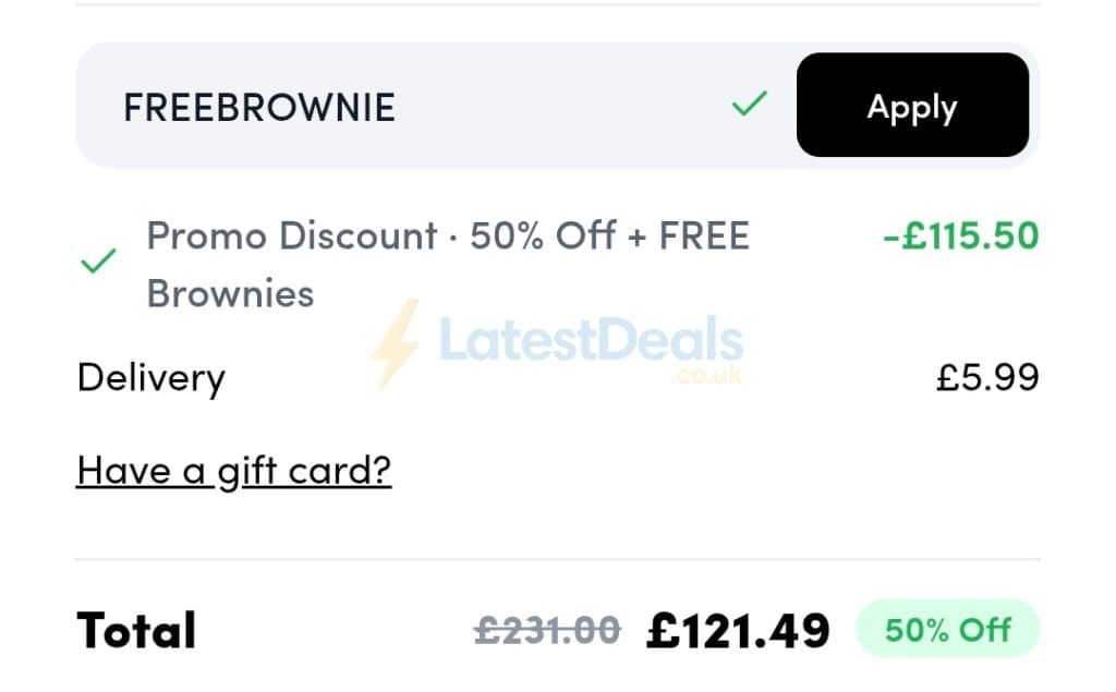 Screenshot of the Prep Kitchen discount code working