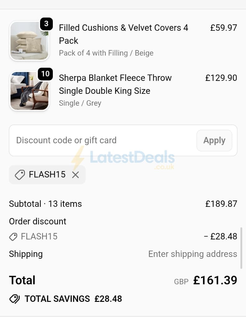 Screenshot of the Yorkshire Bedding discount code working