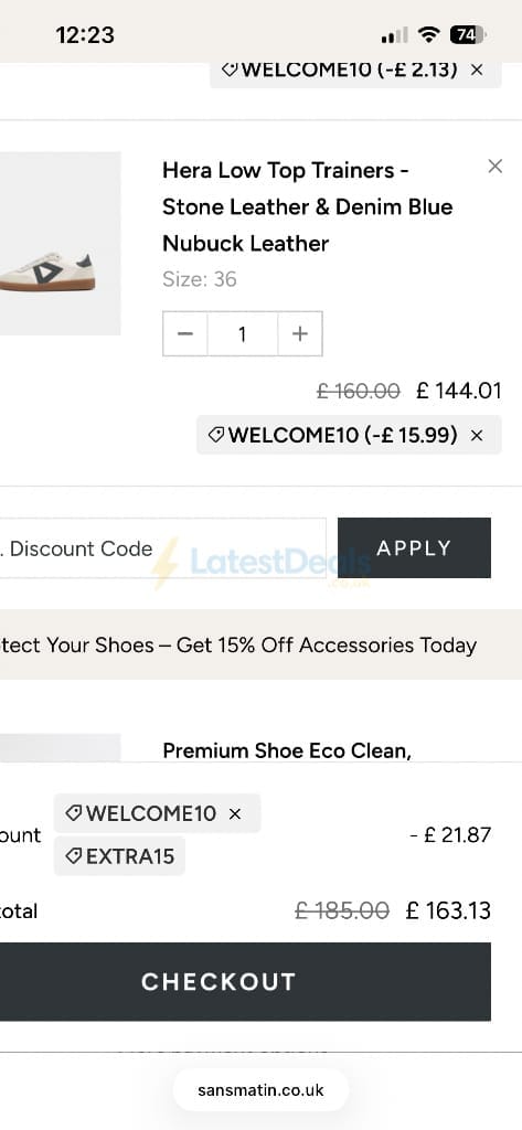 Screenshot of the SANS MATIN discount code working