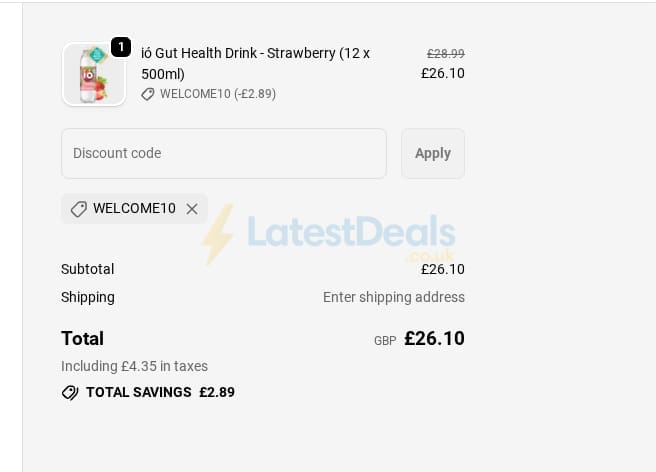 Screenshot of the ió Gut Health Drink discount code working