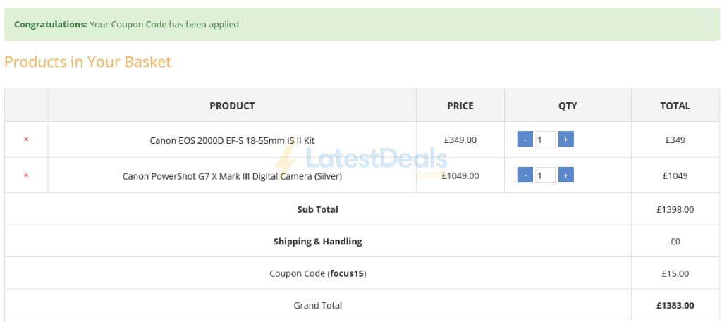 Screenshot of the SLRHut discount code working