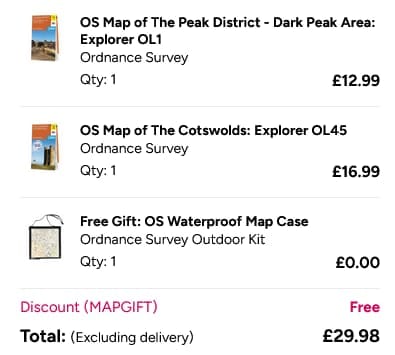 Screenshot of the Ordnance Survey discount code working