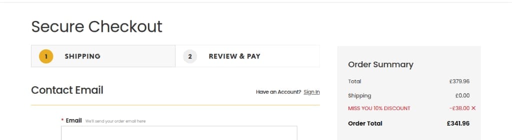 Screenshot of the Weatherbeeta discount code working