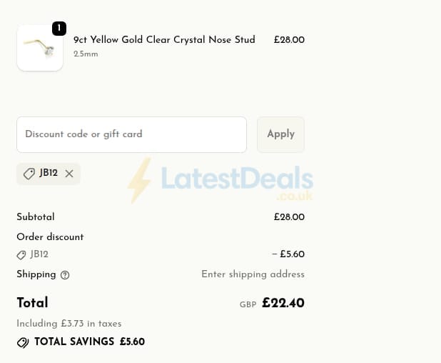 Screenshot of the Jewellery Box discount code working