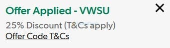 Screenshot of the Curvissa discount code working