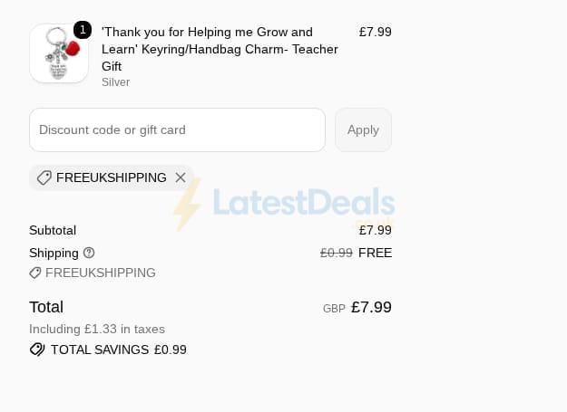 Screenshot of the Liberty Charms discount code working