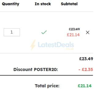 Screenshot of the Europosters discount code working