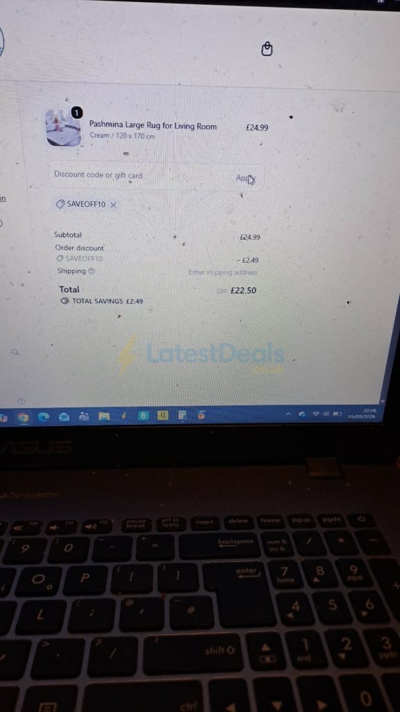 Screenshot of the Yorkshire Bedding discount code working