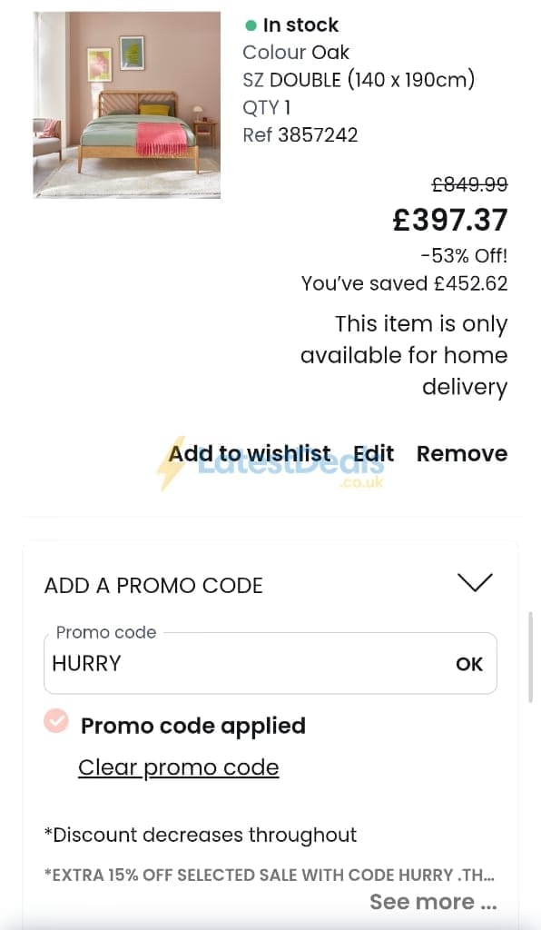 Screenshot of the La Redoute discount code working