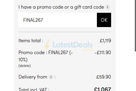 Screenshot of the Tikamoon discount code working