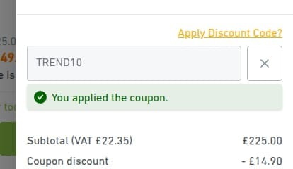 Screenshot of the Lampandlight discount code working