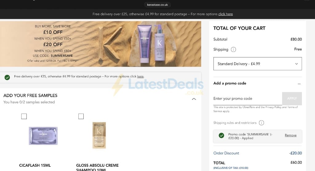 Screenshot of the Kerastase discount code working