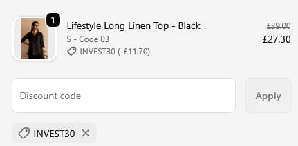 Screenshot of the NoLoGoChic discount code working
