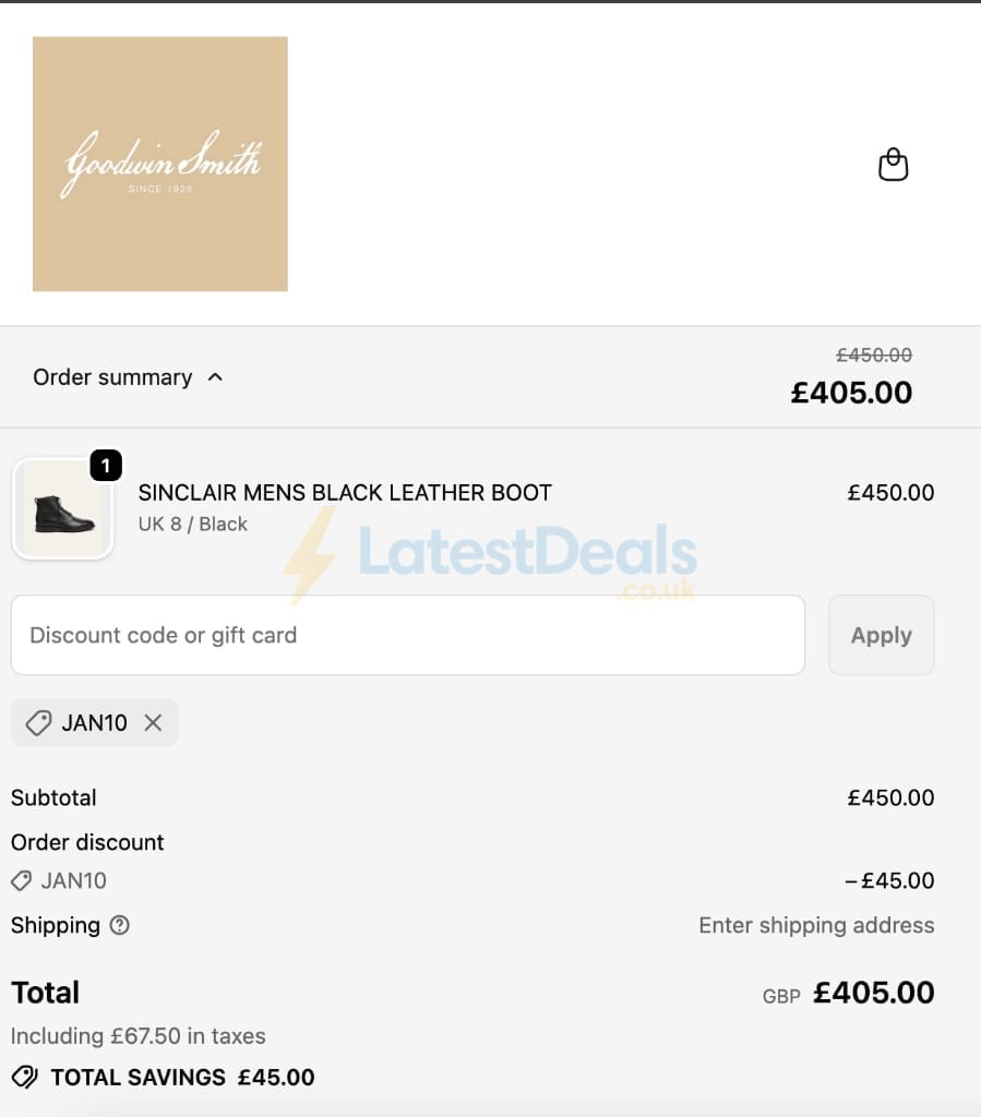Screenshot of the Goodwin Smith discount code working