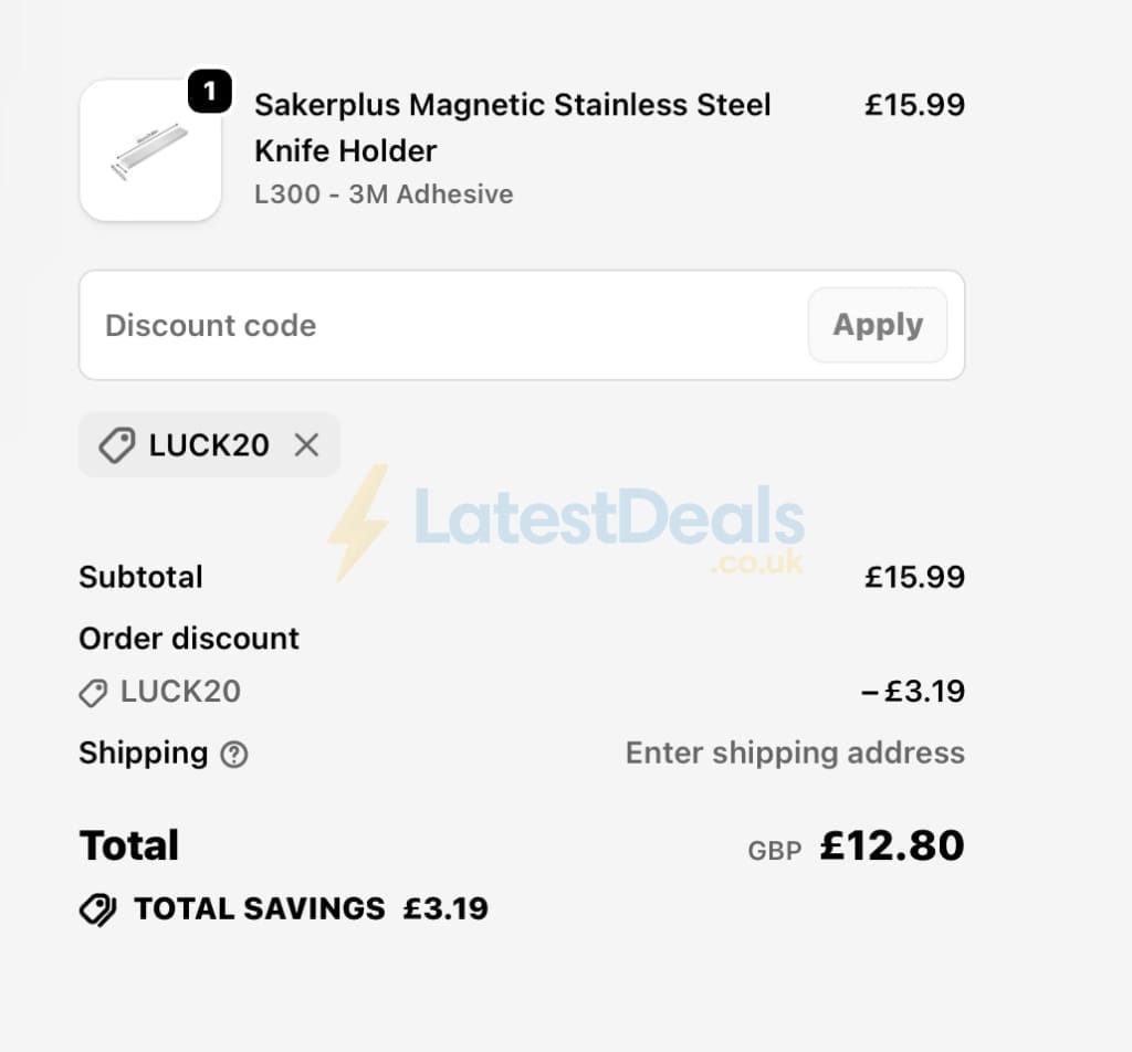 Screenshot of the SAKER discount code working
