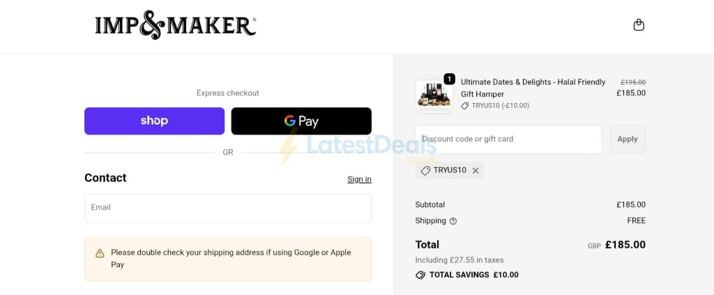 Screenshot of the imp and maker discount code working