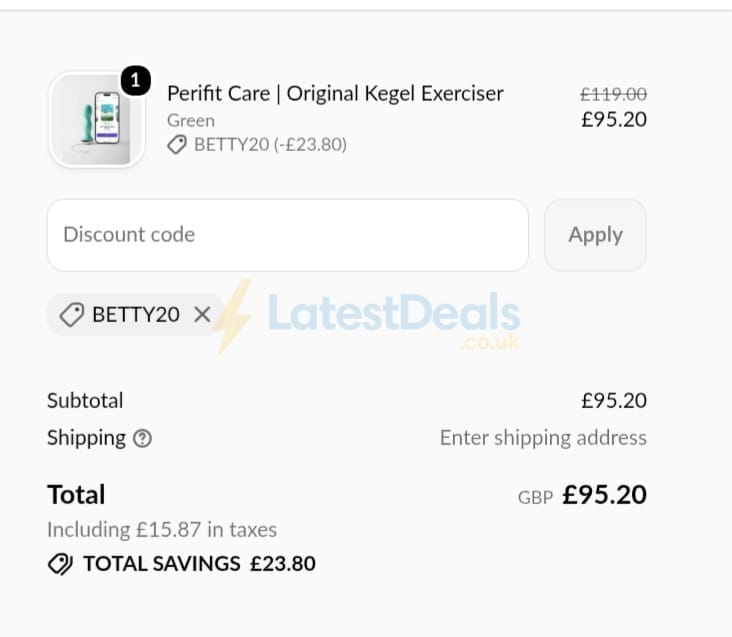Screenshot of the Perifit discount code working