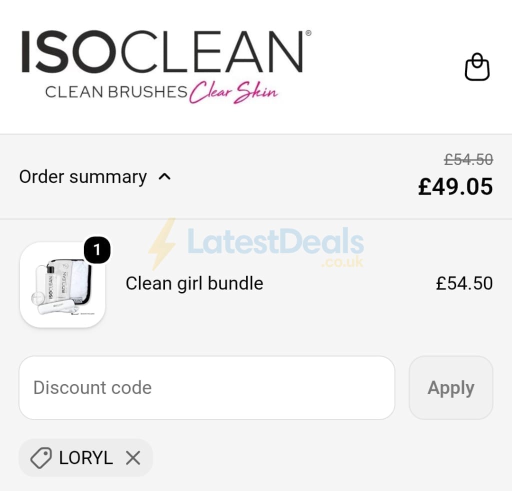 Screenshot of the ISO Clean discount code working