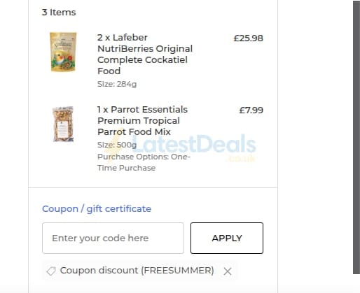 Screenshot of the Parrot Essentials discount code working