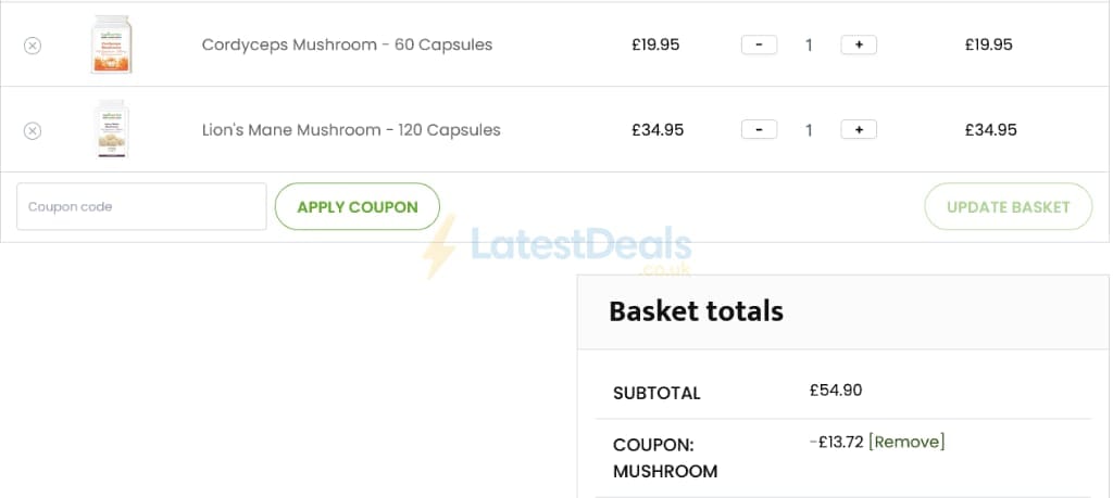 Screenshot of the Supplement Place discount code working