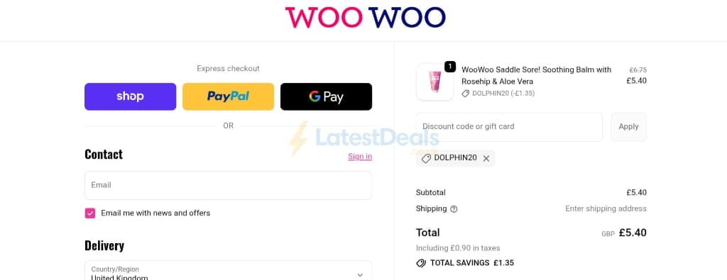 Screenshot of the WooWoo discount code working