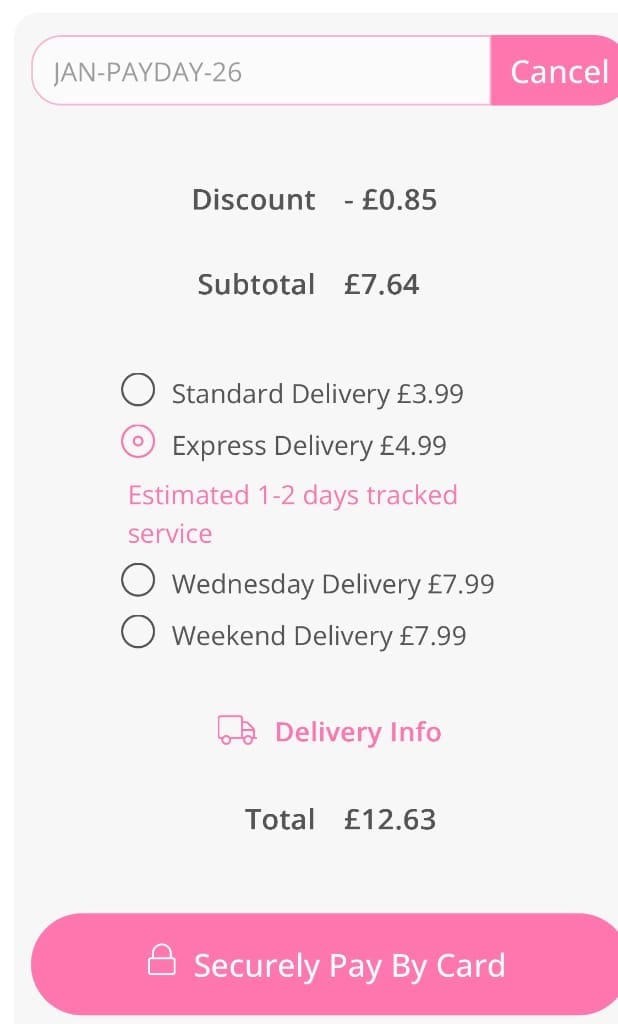 Screenshot of the Personalised Gifts Shop discount code working