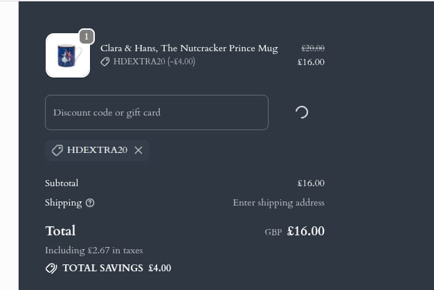Screenshot of the Halcyon Days discount code working