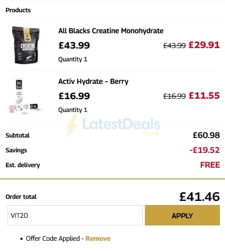 Screenshot of the Healthspan UK Elite discount code working
