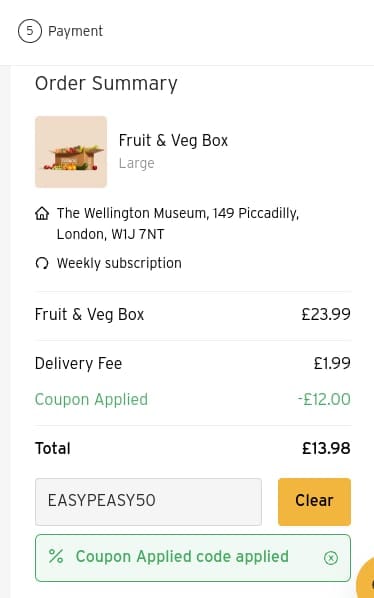 Screenshot of the Oddbox discount code working