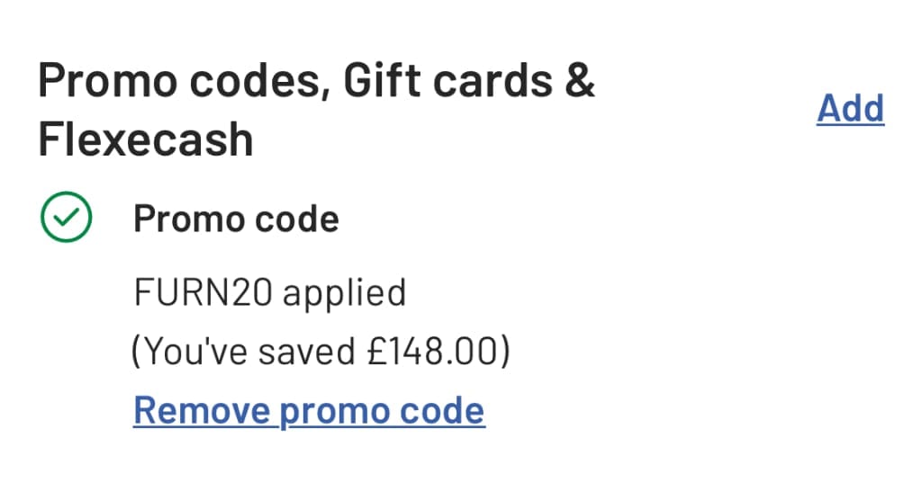 Screenshot of the Argos discount code working