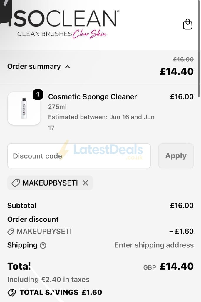 Screenshot of the ISO Clean discount code working