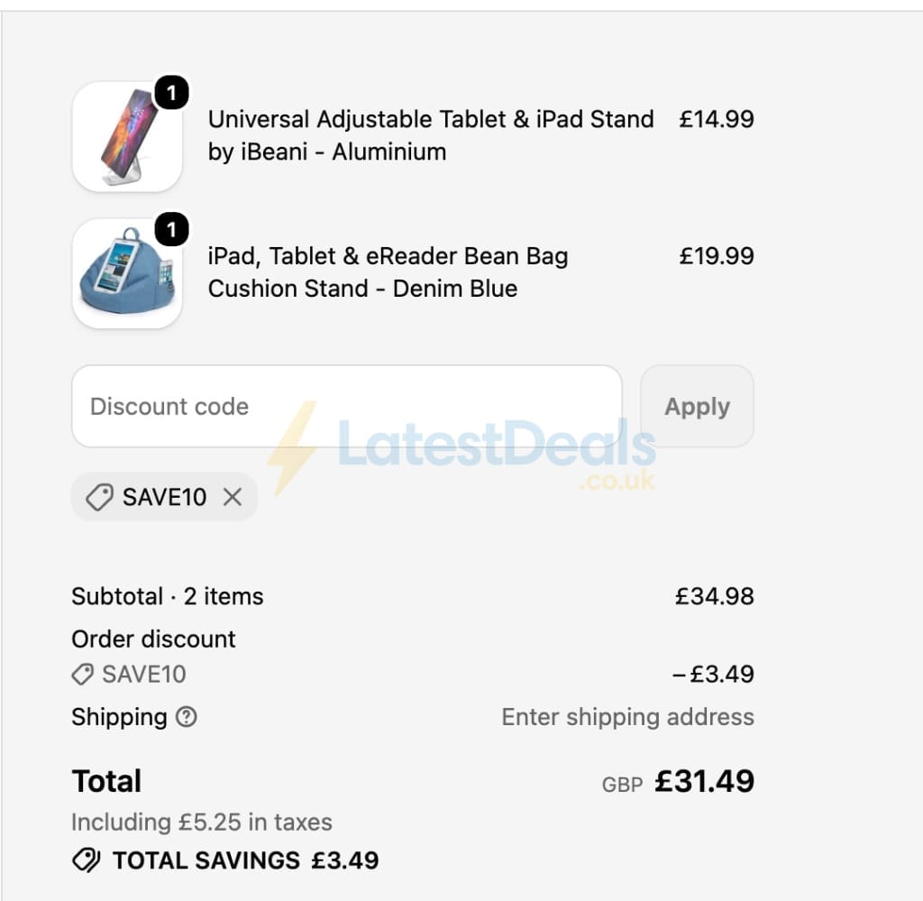 Screenshot of the Ibeani discount code working