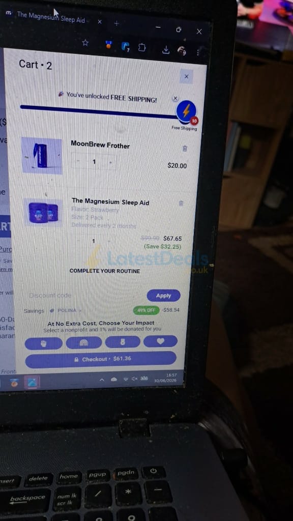 Screenshot of the MoonBrew discount code working