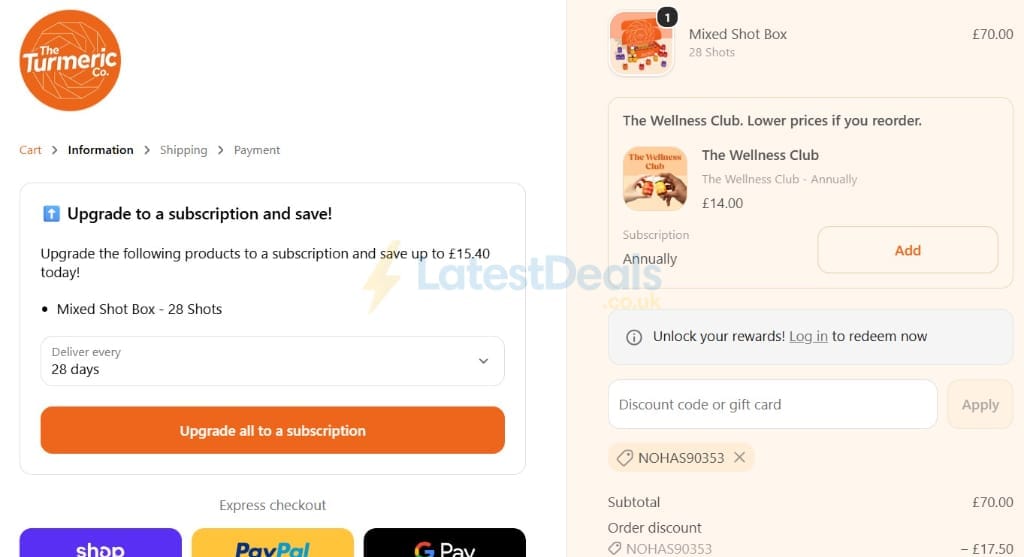 Screenshot of the Theturmeric discount code working
