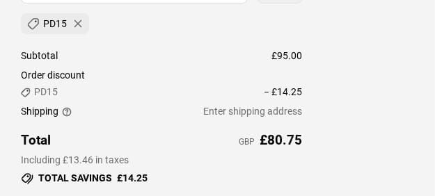 Screenshot of the Hurleys discount code working