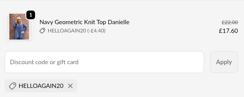 Screenshot of the Tilletts discount code working