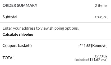 Screenshot of the Only Oak Furniture discount code working