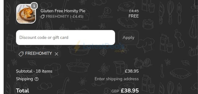Screenshot of the Chunk Pies & Pasties of Devon discount code working
