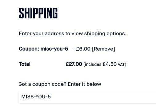 Screenshot of the OTE Sports discount code working