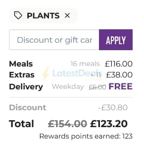 Screenshot of the Planty discount code working
