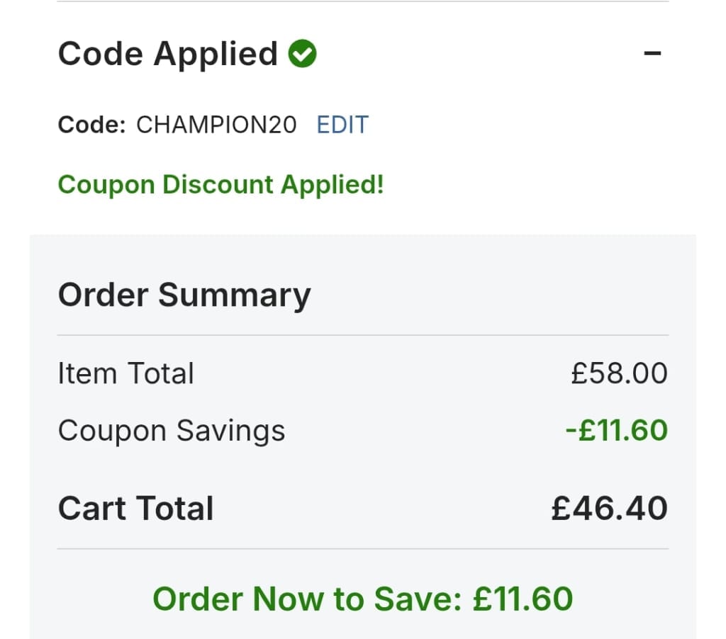 Screenshot of the UFC Store discount code working